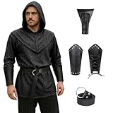 GARINOM Renaissance Chain Mail Armor Tunic Shirt Medieval Knight Costume Set (Black, Medium)