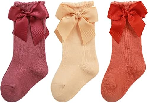 QandSweet Baby Girl Knee-High Socks Toddlers Bow Stockings Newborn Infant Non-Slip Sock