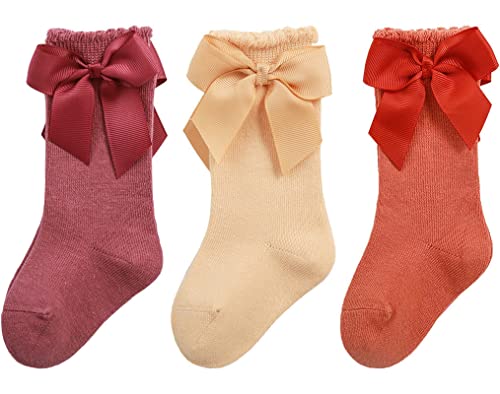 QandSweet Baby Girl Knee-High Socks Toddlers Bow Stockings Newborn Infant Non-Slip Sock