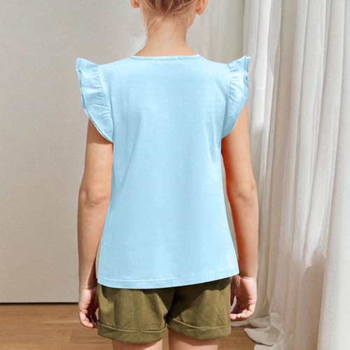 Girl's Summer T-Shirts Kids Double Layer Ruffle Sleeve Shirts Little Girls Cute Basic Crewneck Short Sleeve Clothing4
