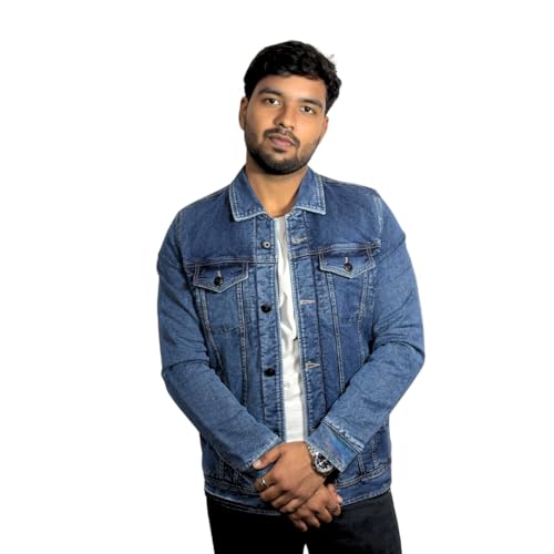 Image of TIME CIRCLE Winter Jackets, Denim Fabric Jackets Designer Full Sleeve Winter Wear Solid Jacket, Button Closer 6 Pocket (4 Outside 2 Inside)
