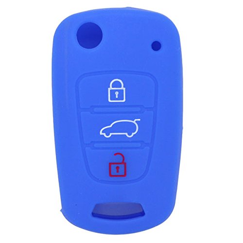 Silicone Cover Protector Case Holder Skin Jacket Compatible with HYUNDAI KIA 3 Button Flip Remote Key Fob CV9100 Deep Blue