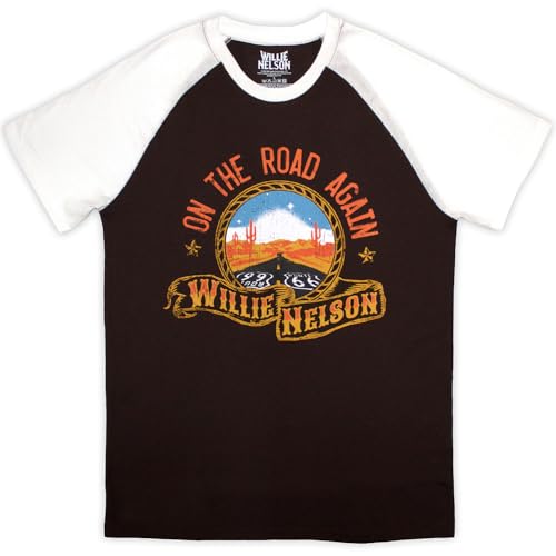 Camiseta raglan Willie Nelson Route 66 ideal para viajes en coche y conciertos rock