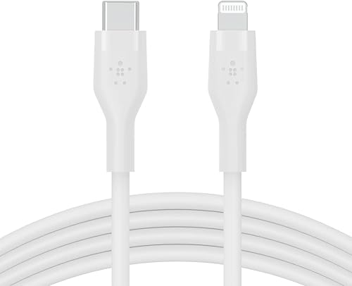 Belkin BoostCharge Flex Cable USB-C a Lightning de silicona (6.6 ft6.6 pies), cable de carga certificado MFi para la serie de iPhone con clip para