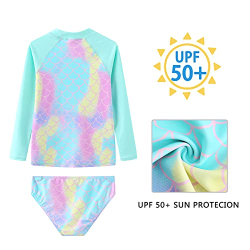 Image of Girls Two Piece Rash Guard Swimsuits Set Long Sleeve Bathing Suit with UPF 50+ Sun Protection Kids Sunsuits Swimwear Set