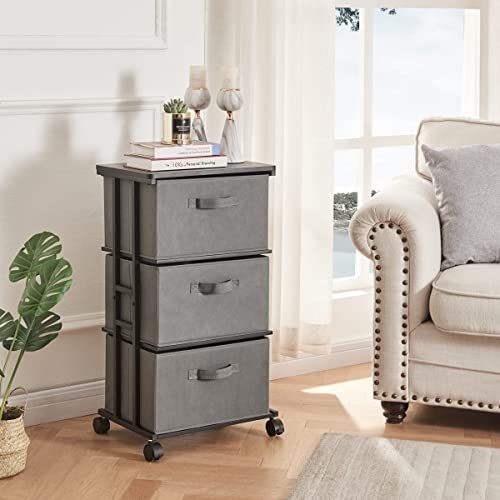 Max Houser Dresser Tower With 3 Drawers,Fabric Dresser Drawer Organizer Unit,Dresser Chest With Wood Top,Vertical Storage Dresser,Small Dresser For Bedroom,Office,Grey #TOP4