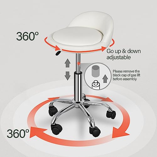 Image of Nova Microdermabrasion Rolling Stool with Wheels Swivel Salon Stool Adjustable Drafting Tattoo Office Chair for Massage Bar Kitchen Spa Shop with Thick Cushion (White)