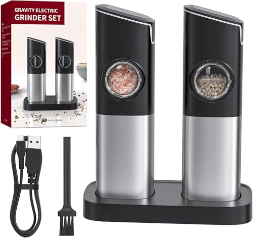 HITRENDS Schwerkraftbetätigte elektrische Mühle, 2-teiliges Set mit Salz- und Pfeffermühle, LED-Licht, USB-Aufladung, manuelle Mahlgradeinstellung, Automatisches Mahlen, 100ML, für Küche BBQ HITRENDS Schwerkraftbetätigte elektrische Mühle, 2-teiliges Set mit Salz- und Pfeffermühle, LED-Licht, USB-Aufladung, manuelle Mahlgradeinstellung, Automatisches Mahlen, 100ML, für Küche BBQ