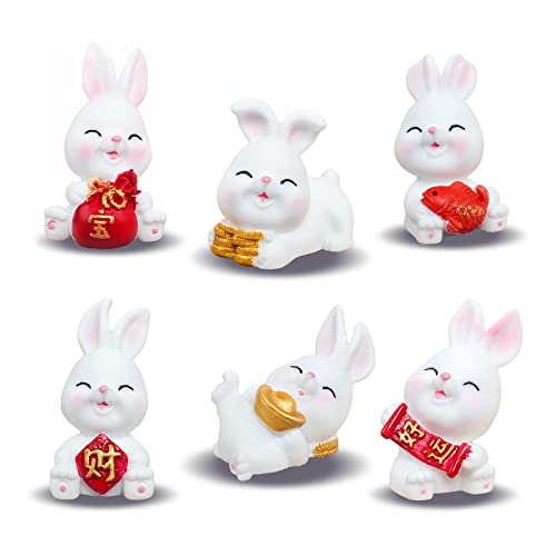 Gxhong Décorations de gâteau de Lapin Miniature, Ornements poupée de Lapin, 2023 Lapin Chinois Sculpture Ornements, Figure Jouets de Lapin Miniature pour Cupcake Décoration, Décoration Automobile Cover