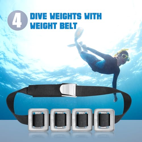Image of Tellegloww 4 Pcs Dive Weights for Scuba with 1 Pcs Scuba Diving Weight Belt Set Scuba Weights Nylon Long Scuba Weight Belt with Metal Quick Release Buckle for Summer Free Diving Spearfishing