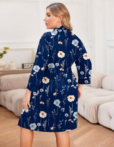 Image of Ekouaer Women Plus Size Robe Knee Length Lightweight Bathrobe Short Kimono Robes with Pockets Maternity Robe