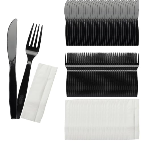 90 Stück Plastikbesteck, Plastik Besteck Set, Enthalten Plastikgabeln Plastik Messer und Papiertücher Unabhängige Verpackung, für Familie Partys...
