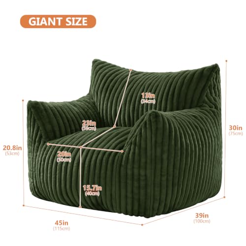 Image of Giant Bean Bag Chairs for Adults Teens with Filling Large Fluffy Bean Bag Chair with Armrests Plush Comfy BeanBag Couch Sofa Chair for Bedroom Living Room Reading