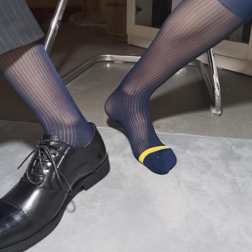 Mens Thin Silk Formal Dress Socks See Through Sheer Tube Socks Male Suit Business Dress Striped Long Knee Socks4
