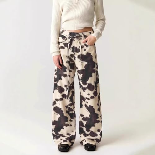 Cow Print Pants Women Men Loose Wide Leg Jeans Loose Fit High Waisted Straight Leg Vintage Baggy Denim Pants3