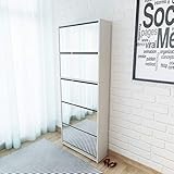 Blanco Madera aglomerada + Espejo Mueble Zapatero 5 cajones con Espejo Blanco 63x17x169,5 cm