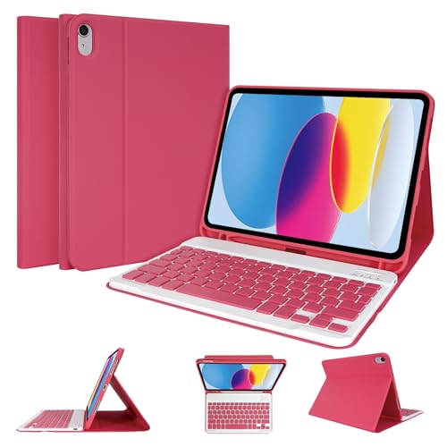 LAMA Funda de teclado para iPad de 10ª generación de 10.9 pulgadas 2022 (A2696/A2757/A2777), funda protectora delgada con teclado Bluetooth inalámbrico desmontable y soporte para lápices para iPad de