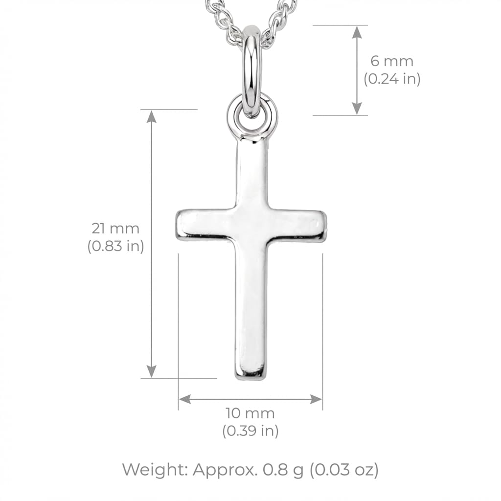 Collar con colgante en forma de cruz de plata de ley para niños, con cadena de 40,64 cm y estuche de regalo