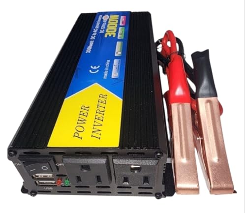 Image of High-Power DC to AC Power Inverter – 12V to 110V/120V Converter with Dual USB Ports, Dual AC Outlets, Cigarette Lighter Adapter, Battery Cable for Cars, Trucks, RVs, Camping,Home Backup (Black, 3000W)