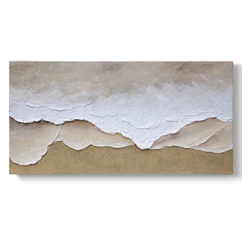 Artaanchuil Hand Painted Beach Waves Textured Wall Art - White