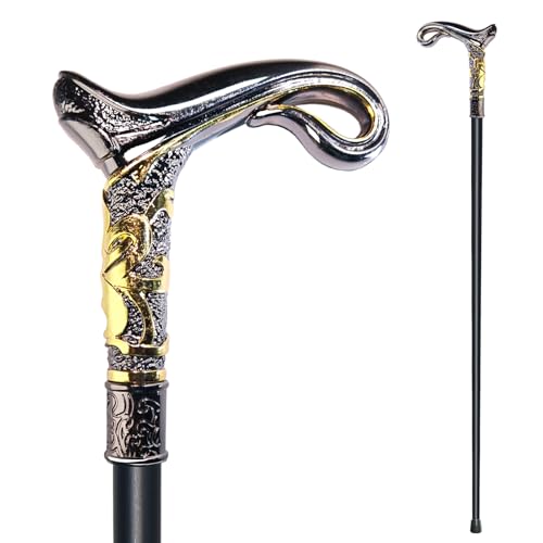 YIVIYAR Walking Cane for Men & Women & Seniors - 36.5 Inch Heavy Duty 500+ lbs Capacity Ergonomic Handle Decorative & Ornate Design Gothic & Goth Elegant Matte Black & Gold Artistry Metal Cane