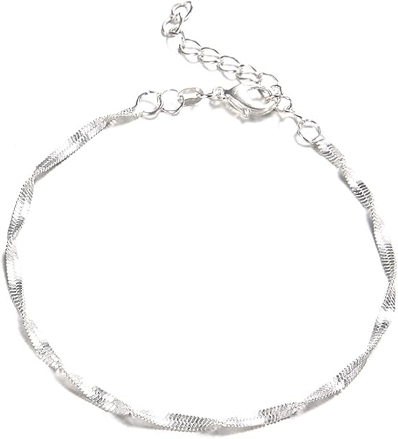 Edary Boho Wave Anklet Silver Ankle Bracelet Chain Beach Foot Jewelry for Women and Girls