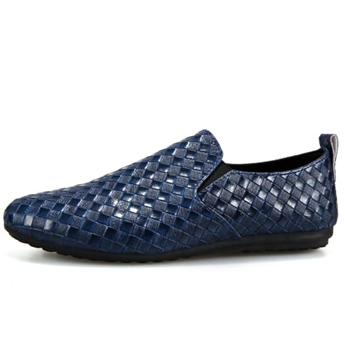 Men's Woven PU Leather Slip-on Loafers Black Casual Driving Moccasins Handwoven Breathable Comfort Outdoor Walking Shoes2