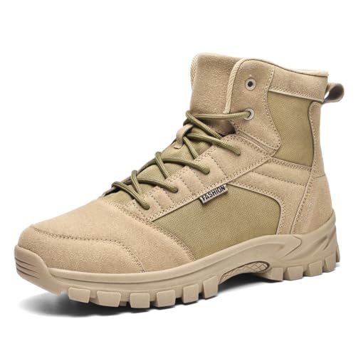 LEADER SHOW Men's Classic Desert Military Boots Lace Up Ankle High Top Casual Work Outdoor Hiking Shoes - Main Image