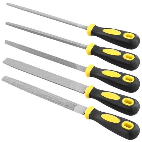UNGFEI 5 PCS 8 Inch Carbon Steel File Set, 20cm Small Metal File Set, Metal File Tool for Jewelry, Metal, Wood, Leather, and Plastic, Includes Flat, Half-Round, Triangle, Round, Square File