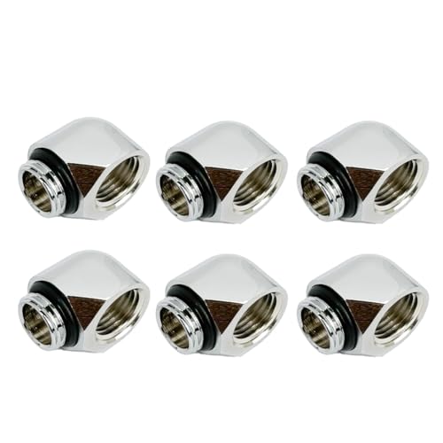 Image of dracaena.io 6-Pack G1 /4 inch Male to Female 90 Angle Elbow Fittings, Brass Water Cooling Connector Adapter for PC Computer Liquid Cooling Loop, Durable Leak-Proof Extender Fitting, Silver