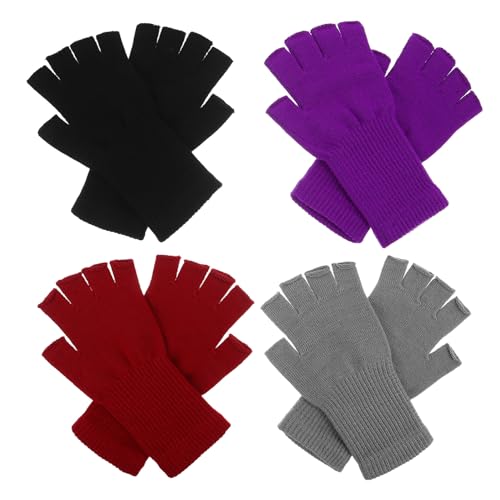 Guantes de punto unisex invierno pack de 4 pares de mitones elásticos
