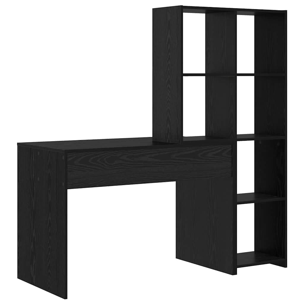 Scrivania con mensola, effetto rovere nero, 138,5 x 55 x 143 cm, robusto materiale in legno, antigraffio, ideale per casa, ufficio, giochi, apprendimento, con molto spazio