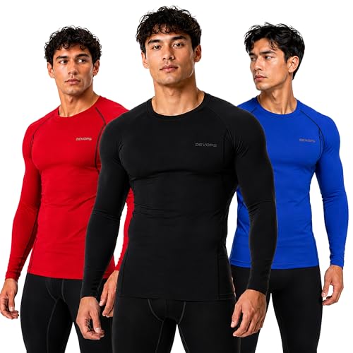 DEVOPS 3 Pack Men's UPF 50+ Long Sleeve Compression Shirts