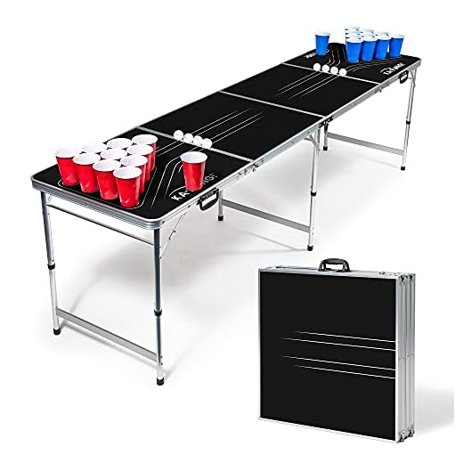 EastPoint Sports Easy Folding Beer Pong Tailgate Tables with Cups and Balls, Black Perfect for Cookouts, Yards, Parties, Park, BBQ, Beach and More