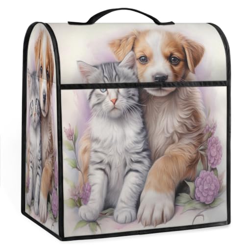 Coffee Maker Cover Cat Dog Flower Kitchen Appliance Covers Small Appliance Covers Blender Cover Juicer Cover Dust Covers for Kitchen Appliances with Top Handle and Pockets,Washable,C125