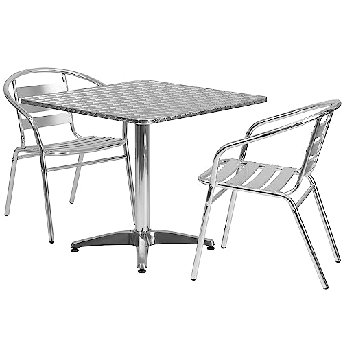 Flash Furniture Lila 31.5'' Square Aluminum Indoor-Outdoor Table Set with 2 Slat Back Chairs Flash Furniture Lila 31.5'' Square Aluminum Indoor-Outdoor Table Set with 2 Slat Back Chairs