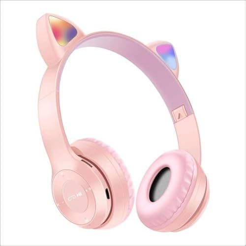 Fone de Ouvido Bluetooth Infantil com LED Gatinho Rosa Recarregável LOBOY GT558