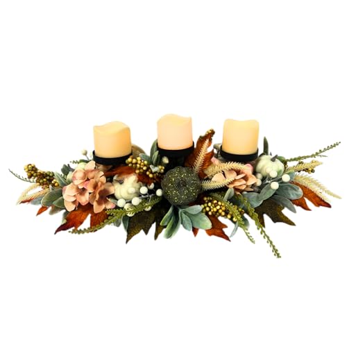 Svndlyn 25 Inch Fall Candle Holder Centerpiece with Colorful Pumpkins
