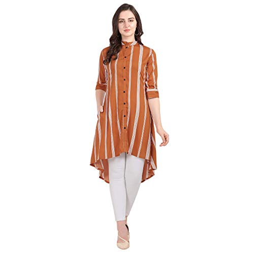Image of SEREIN Women's Crepe Striped Up-Down Mandarin Collar with 3 /4 Fold-up Sleevees