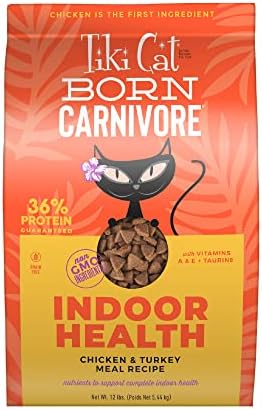 Tiki Cat Born Carnivore Indoor Health, Chicken & Turkey Meal, Grain-Free Baked Kibble to Maximize Nutrients, Dry Cat Food, 12 lbs. Bag