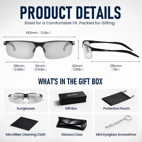 EcoEpic Photochromic Sunglasses for Men, Polarized Sports Glasses, Black - image 6