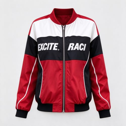 Womens Racing Jackets Casual Vintage Zip Up Race Car Bomber Jackets Red L - image 6