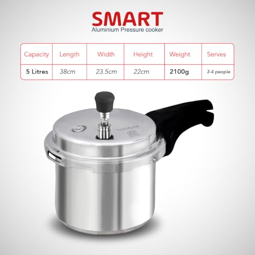 Image of Thangam Aluminium 5 Ltr Pressure Cooker | ISI Certified Heavy Gauge Cooker for Gas Stove | Durable Virgin Aluminium Body | Fast Cooking Silver Kitchen Cookware (5 Litre)