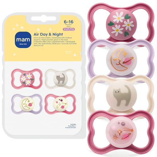 Image of MAM Air Pacifier for Babies 6-16 Months, Extra Air Flow for Sensitive Skin, Glows in The Dark, Developed with Medical Experts, BPA-Free Skin Soft Silicone, 3 Pack, Made in Europe