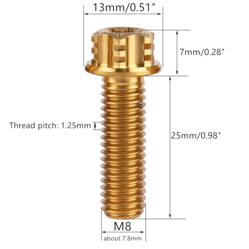 Image of 4Pcs Titanium Bolt Flange Torx Head M8 M10 x 20 25 30mm Screw Bolt for Motorcycle Car Modifications (Gold, M8x25mm)