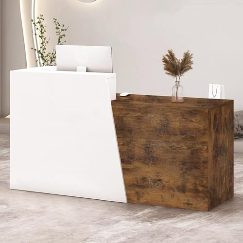 TKKUPLG Modern Reception Desk with Counter & Drawers, Front Desk Reception Counter for Salon/Office/Lobby
