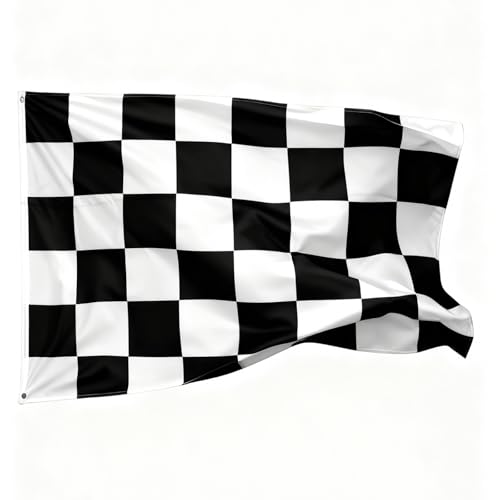KQDRAVINE 2 Stück Schwarz-Weiß Kariert Flagge, 90x150 Cm Karierte Zielflagge mit 2 Messingösen, F1 Fahnen Schachbrettmuster Formel 1 Deko, Motorsport Fahne für Party Deko, Auto Rallye, Rennsport Fans
