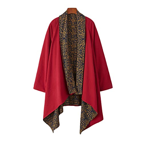 HZCX FASHION Men Ethnic Cotton Blend Open Front Cardigan Long Kimono Robe Jacket(Red,Free size)