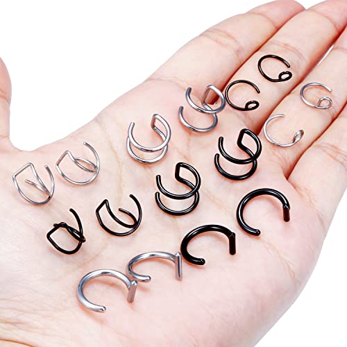 Ftovosyo Fake Lip Rings T Shaped Stainless Steel Gothic Clip on Non Piercing Nose Ring Double Cartilage Helix Earrings Ear Cuff for Women Men3