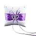 Coussin porte-alliance good01- Pour mariage, fiançailles - Avec deux cœurs et nœud - Bleu, Soie, violet, Taille unique